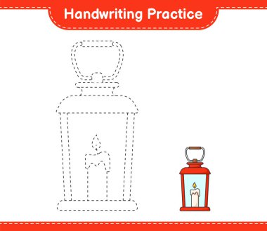 El yazısı pratiği. Fener 'in iz sürme hattı. Eğitimsel çocuk oyunu, yazdırılabilir çalışma tablosu, vektör illüstrasyonu