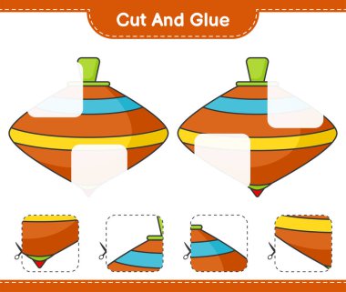 Kes ve yapıştır, Whirligig Oyuncak 'ın parçalarını kes ve yapıştır. Eğitimsel çocuk oyunu, yazdırılabilir çalışma tablosu, vektör illüstrasyonu