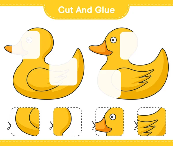 Kes ve yapıştır, Rubber Duck 'ın parçalarını kes ve yapıştır. Eğitimsel çocuk oyunu, yazdırılabilir çalışma tablosu, vektör illüstrasyonu
