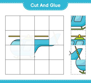 Kes ve yapıştır, helikopter parçalarını kes ve yapıştır. Eğitimsel çocuk oyunu, yazdırılabilir çalışma tablosu, vektör illüstrasyonu