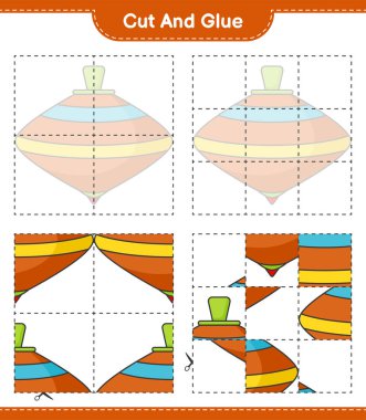 Kes ve yapıştır, Whirligig Oyuncak 'ın parçalarını kes ve yapıştır. Eğitimsel çocuk oyunu, yazdırılabilir çalışma tablosu, vektör illüstrasyonu
