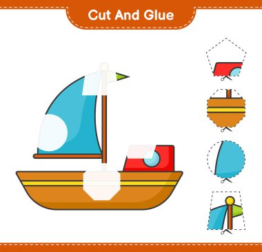 Kes ve yapıştır, botun parçalarını kes ve yapıştır. Eğitimsel çocuk oyunu, yazdırılabilir çalışma tablosu, vektör illüstrasyonu