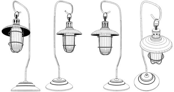 Lampe Table Vintage Rétro Vecteur Illustration Isolée Sur Fond Blanc — Image vectorielle