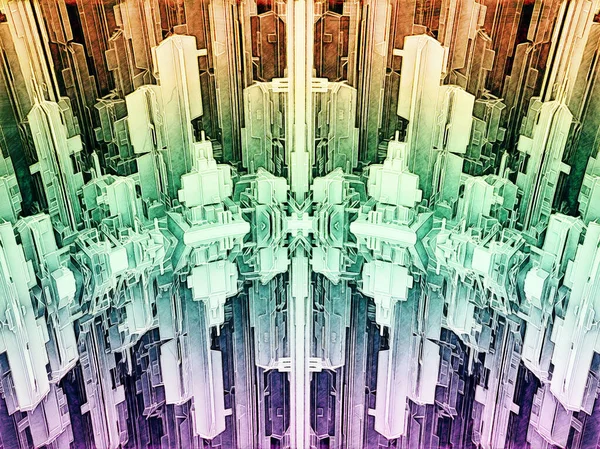 Den Reversibla Futuristiska Megalopolis City Skyskrapor Färg Penna Skiss Digital — Stockfoto