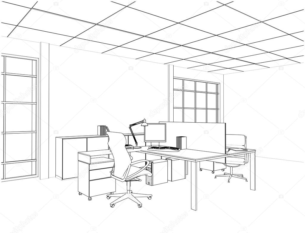 Interior Office Working Place Vector