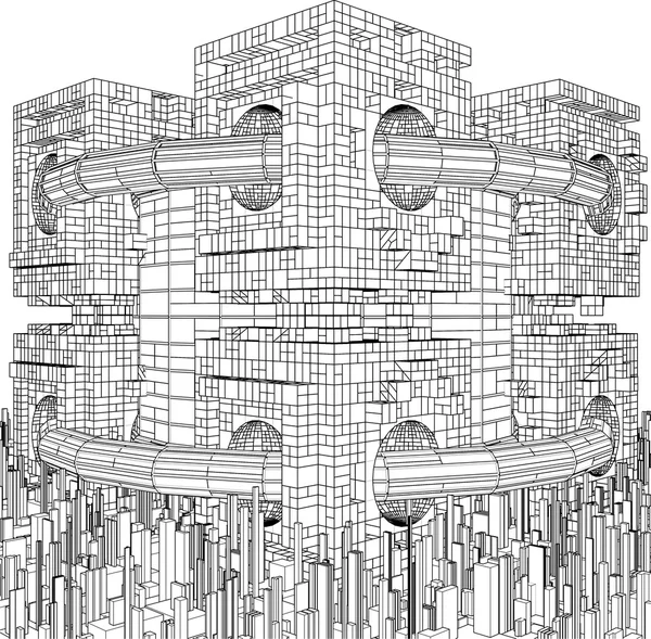 Futuristic Megalopolis City Structure Vector — Stock Vector