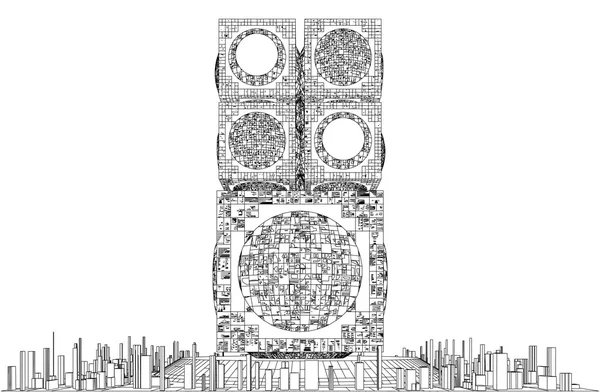 Futurisztikus mamutváros City felhőkarcoló szerkezet vektor — Stock Vector