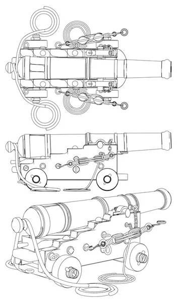Antik gemi topçu silahı XVII - XIX yy vektör — Stok Vektör