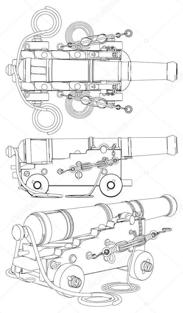Ancient Ship Artillery Gun XVII - XIX-th Century Vector