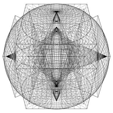 Küre ve altı piramitler vektör geometrik kesişimi