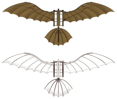 Leonardo Da Vinci Antik Uçan Makine Vektörü