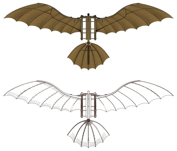 레오나르도 다빈치 (Leonardo Da Vinci Antique Flying Vector) — 스톡 벡터