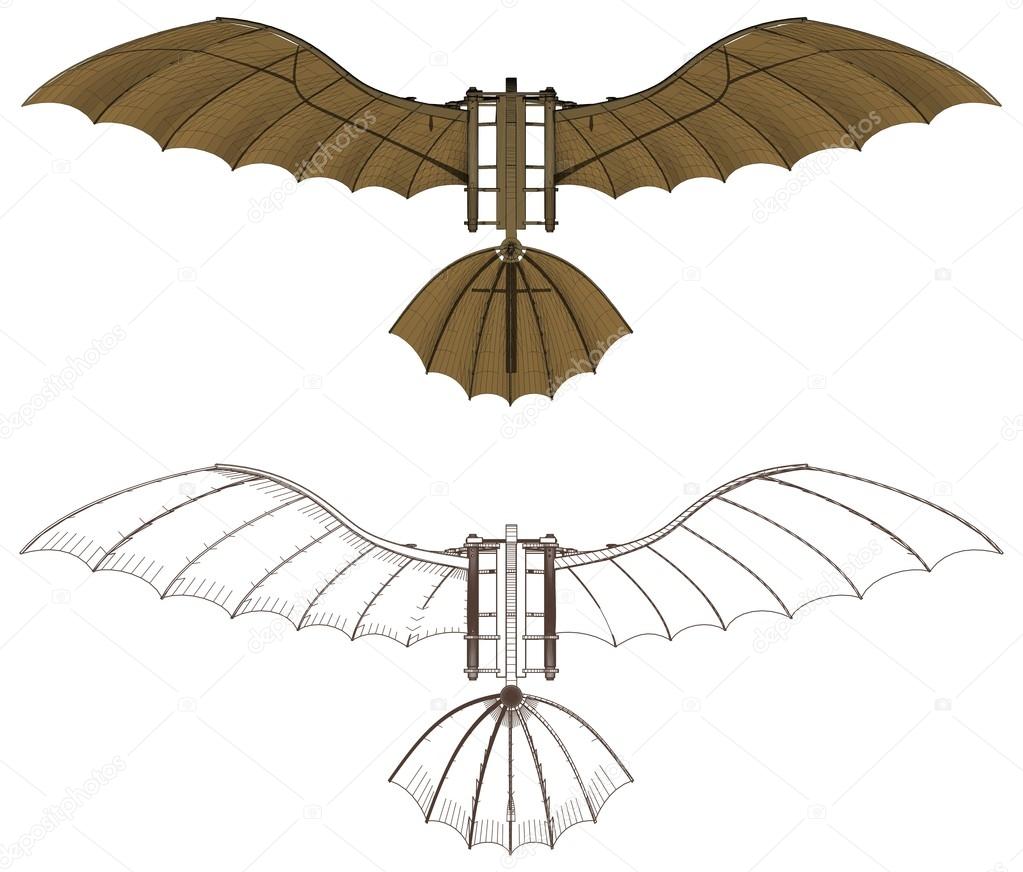 Leonardo Da Vinci Antique Flying Machine Vector