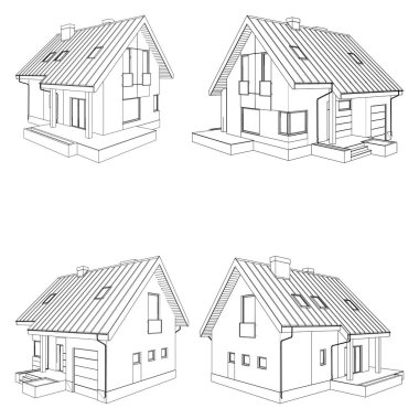Konut Aile Evi Vekili. Modern Bina Resimleri Beyaz Arkaplanda İzole Edildi. 