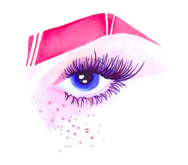 Akwarela Female oko z modny makijaż różowy stylowy. — Zdjęcie stockowe