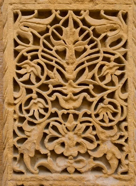 Carved Ornament Walls Jaisalmer India Sand Rock Texture Decorative Pattern — Stock Photo, Image