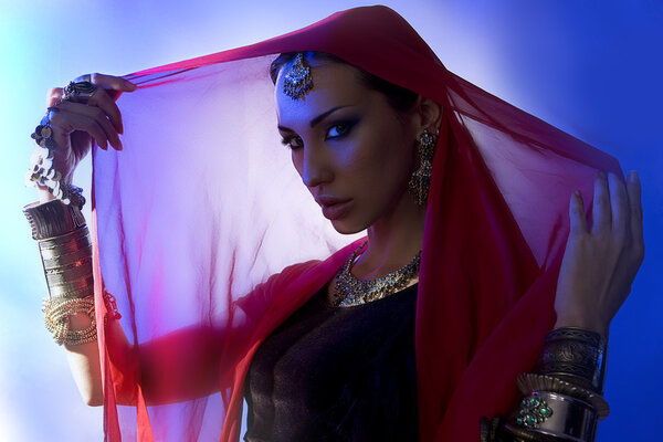 Beautiful young indian woman in traditional clothing with bridal