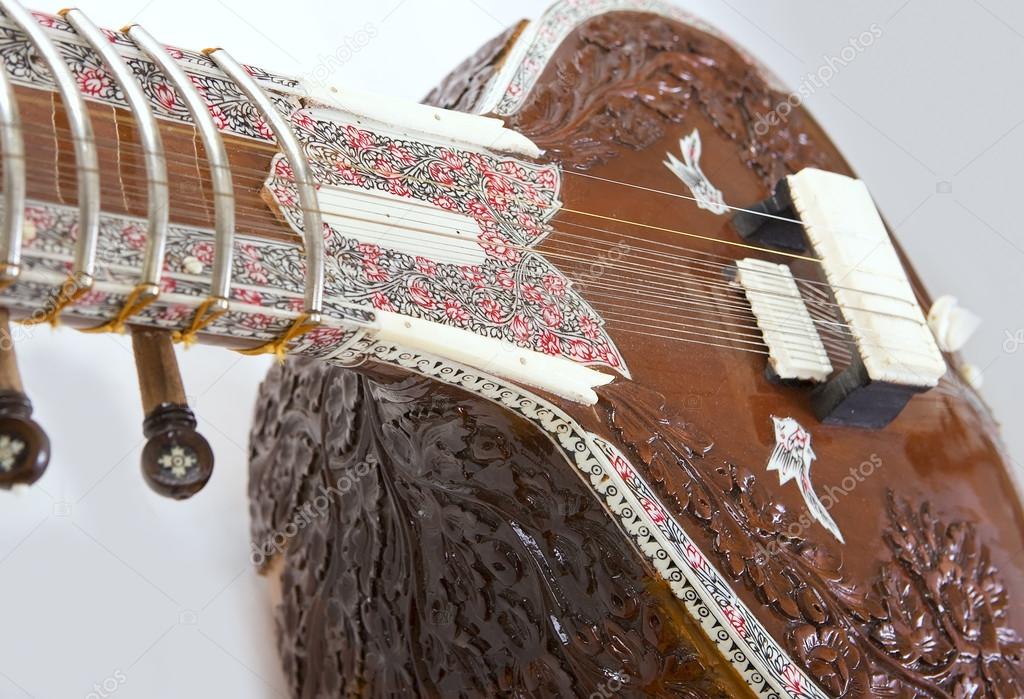 Sitar, a string Indian Traditional instrument, close-up