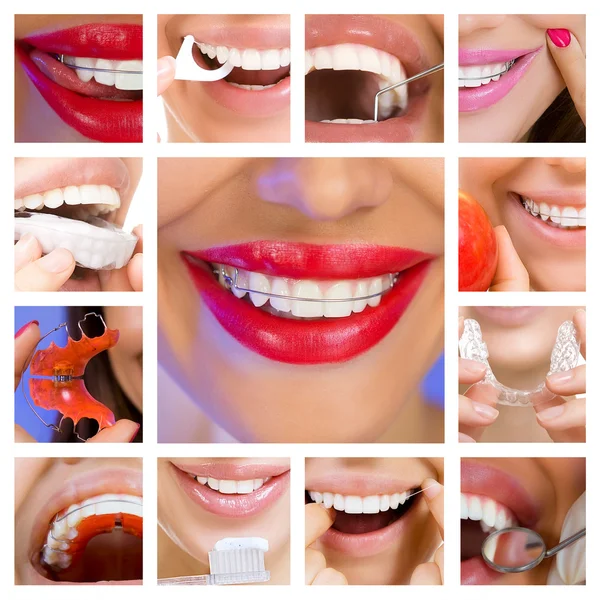 Colagem de cuidados dentários (serviços odontológicos ) — Fotografia de Stock