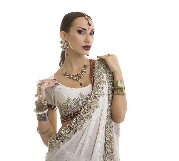 Krásné indické ženy v sárí tradiční oděvy s svatební — Stock fotografie
