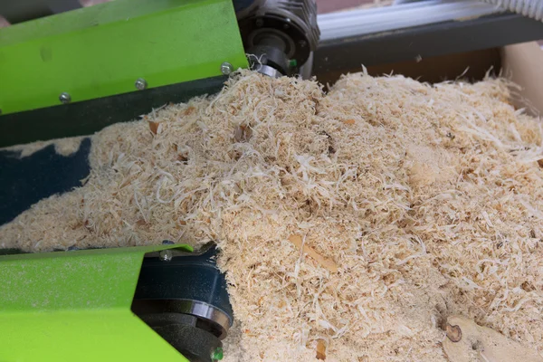 Woodworking the Machine Tool, Wood factory. Wood Shavings — Stock Photo, Image