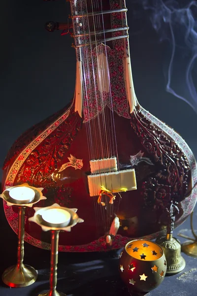 Σιτάρ, μια συμβολοσειρά παραδοσιακό Ινδικό μουσικό όργανο — Φωτογραφία Αρχείου