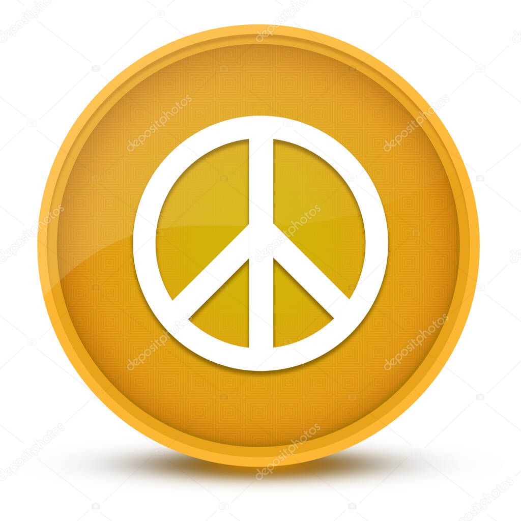 Peace sign luxurious glossy yellow round button abstract illustration