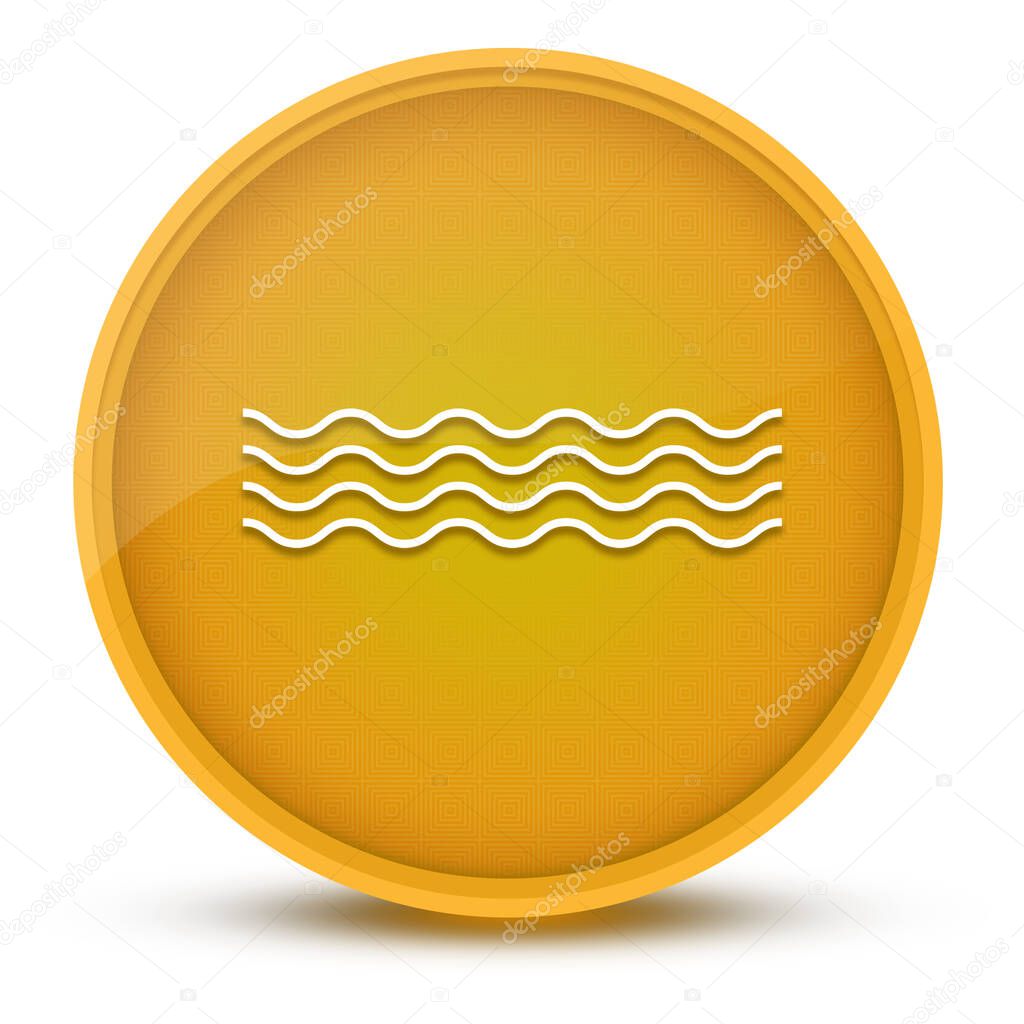 Sea waves luxurious glossy yellow round button abstract illustration