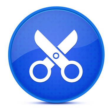 Makas estetik parlak mavi yuvarlak düğme soyut çizim