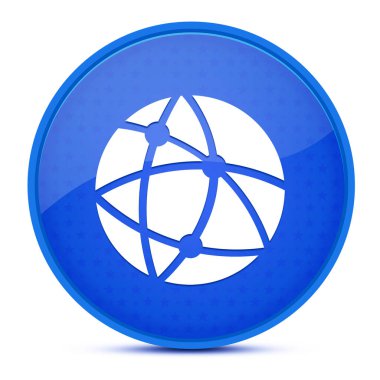 Küresel teknoloji veya sosyal ağ estetik parlak mavi yuvarlak düğme soyut illüstrasyon