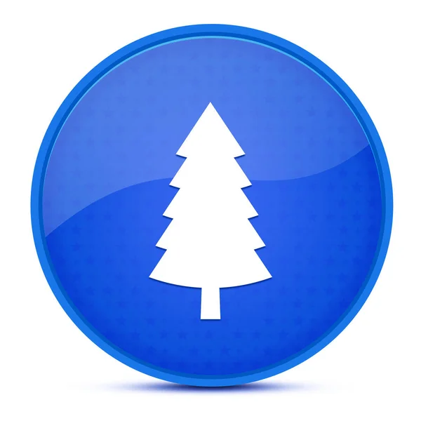 Evergreen conifer pine tree aesthetic glossy blue round button abstract illustration