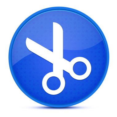 Makas estetik parlak mavi yuvarlak düğme soyut çizim