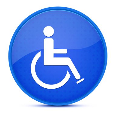 Tekerlekli sandalye engelli estetik parlak mavi yuvarlak düğme soyut illüstrasyon