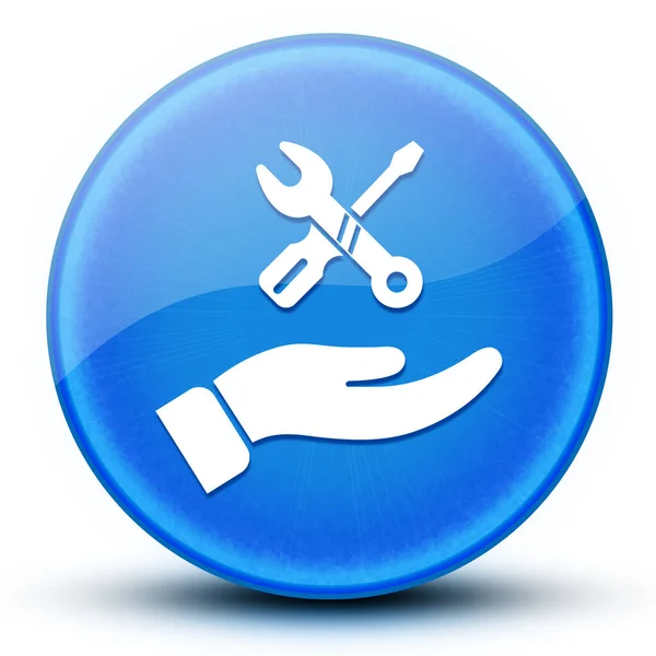 Χέρι Επισκευή Eyeball Γυαλιστερό Μπλε Στρογγυλό Κουμπί Αφηρημένη Εικόνα Εικόνα Αρχείου