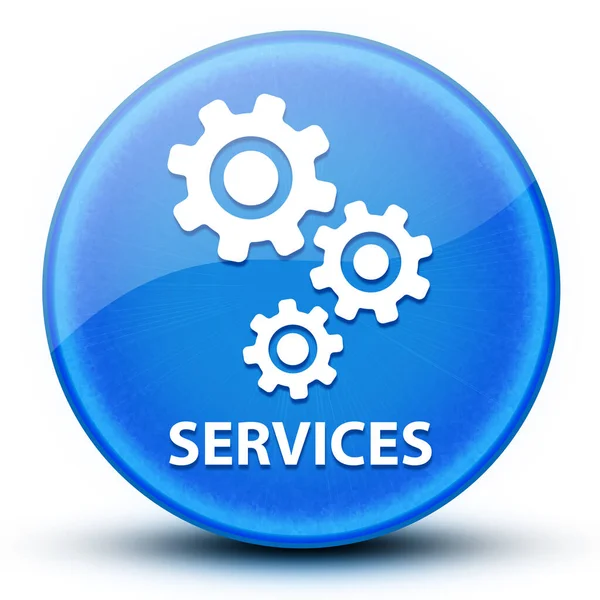 Servisler (Gears simgesi) göz küresi parlak mavi yuvarlak düğme soyut illüstrasyon