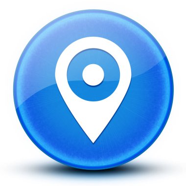Konum pin gözü parlak mavi yuvarlak düğme soyut illüstrasyon