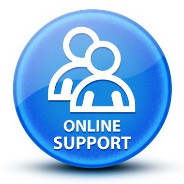 Çevrimiçi Destek Göz küresi parlak mavi yuvarlak düğme soyut illüstrasyon