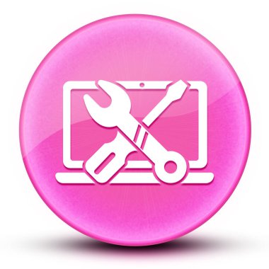 Bilgisayar gözbebeğinin parlak pembe yuvarlak düğmesini soyut illüstrasyonunu onar