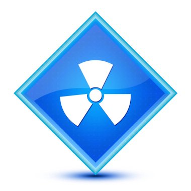 Radyasyon simgesi özel mavi elmas düğmesine izole edilmiş soyut resimleme