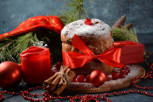 Christmas New Year Concept Panettone Italian Christmas Cake — Stock Photo, Image