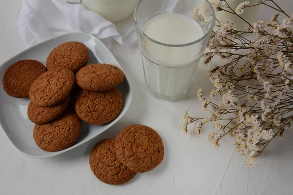 Schokoladenkekse Mit Milch Auf Weißem Hintergrund — Stockfoto