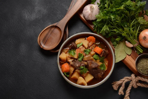 Irish Stew Made Beef Potatoes Carrots Herbs Traditional Patrick Day — Stock Photo, Image