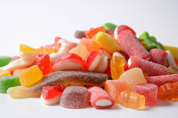 A lot of colorful assorted gummy candies.  Juicy colorful jelly sweets