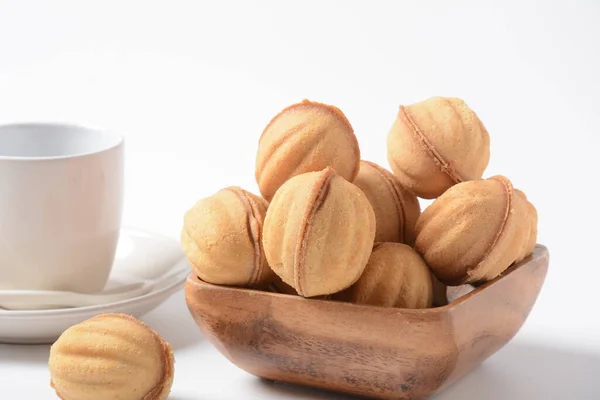 Koekjes Noten Met Gecondenseerde Melk Noten Verse Zelfgemaakte Koekjes Vorm — Stockfoto