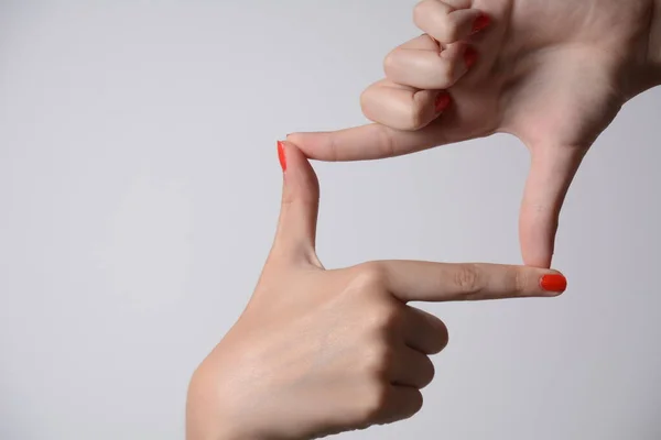 Hand Symbol Means Frame White Background Framing Two Hands — Stok fotoğraf