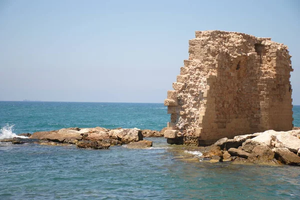 Παλιά Πόλη Akko Στην Παραλία Ερείπια Μιας Αρχαίας Πόλης Ισραήλ — Φωτογραφία Αρχείου