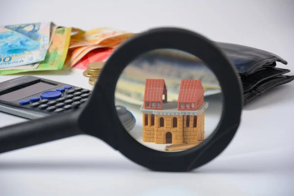House Magnifying Glass Mortgage Concept Concept Buying Renting House Apartment — Stock Photo, Image