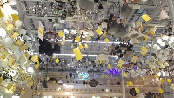 Lamps Store Diverse Luminaries Offers Sales Variety Flashing Lights Minsk — Stock Video