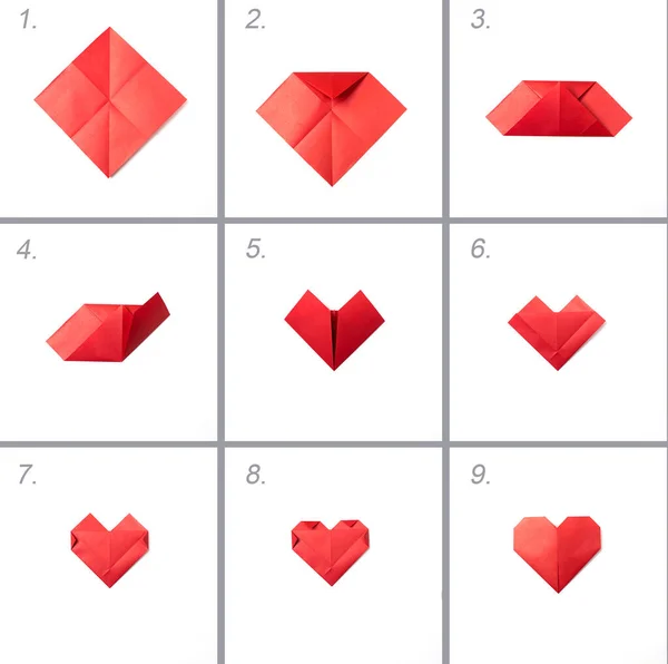 Talimatlar adım adım. Evde kendin yap. Kağıt kalp origamisi. Sevgililer Günü için DIY. Fotoğraf talimatı kolajı