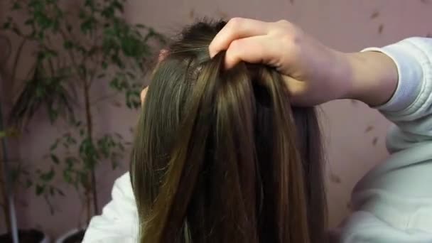 Woman Braids Braid Yourself Process Making Hairstyle — Stock Video